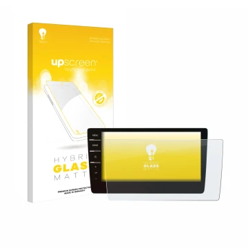 Face avant d’un emballage produit avec le logo de la marque upscreen. À côté, l’appareil Volkswagen Arteon 2019 Discover Pro 9