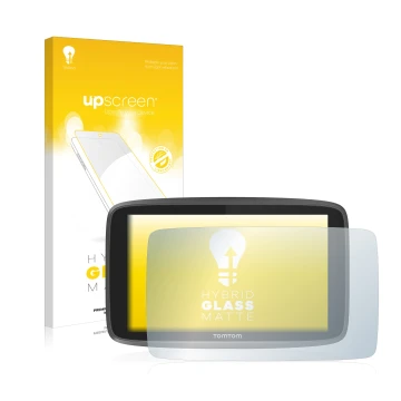 Face avant d’un emballage produit avec le logo de la marque upscreen. À côté, l’appareil TomTom Go Professional 6250 est repré