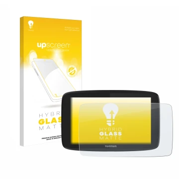Face avant d’un emballage produit avec le logo de la marque upscreen. À côté, l’appareil TomTom Go Professional 620 est représ