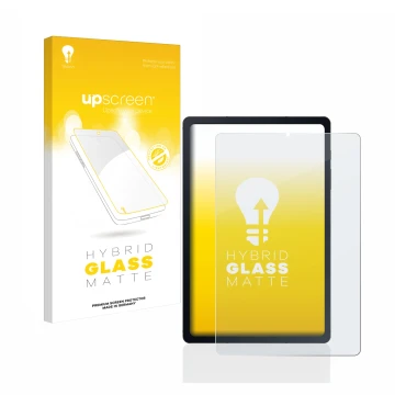 Face avant d’un emballage produit avec le logo de la marque upscreen. À côté, l’appareil Samsung Galaxy Tab S6 Lite LTE 2020 e