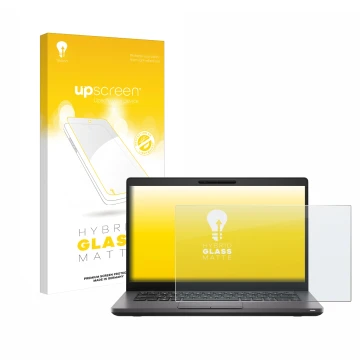 Face avant d’un emballage produit avec le logo de la marque upscreen. À côté, l’appareil Dell Latitude 5400 est représenté ave