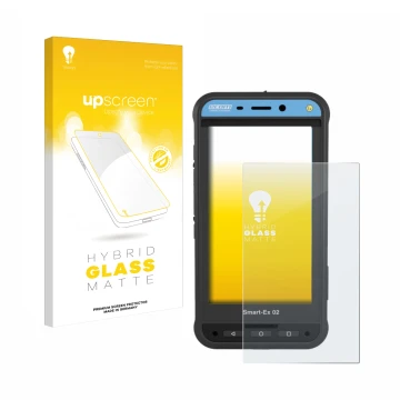 Face avant d’un emballage produit avec le logo de la marque upscreen. À côté, l’appareil Ecom Smart-Ex 02 DZ1 est représenté a