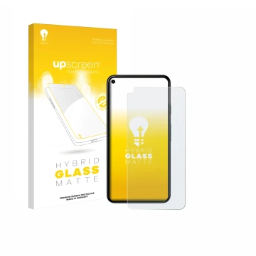 Face avant d’un emballage produit avec le logo de la marque upscreen. À côté, l’appareil Google Pixel 5 est représenté avec la