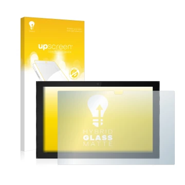 Face avant d’un emballage produit avec le logo de la marque upscreen. À côté, l’appareil Lenovo IdeaPad Duet 3i (en paysage) e