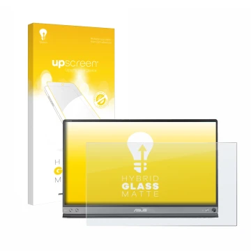 Face avant d’un emballage produit avec le logo de la marque upscreen. À côté, l’appareil ASUS ZenScreen MB16AC est représenté 