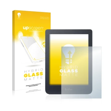 Face avant d’un emballage produit avec le logo de la marque upscreen. À côté, l’appareil Kobo Nia est représenté avec la prote