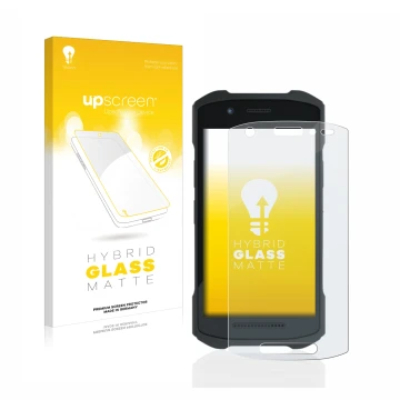 Face avant d’un emballage produit avec le logo de la marque upscreen. À côté, l’appareil Zebra TC21 est représenté avec la pro