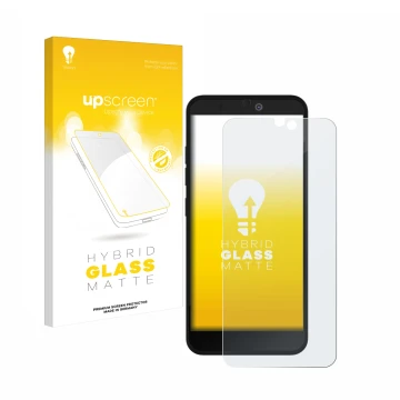 Face avant d’un emballage produit avec le logo de la marque upscreen. À côté, l’appareil Fairphone 3 Plus est représenté avec 