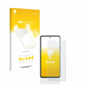 Face avant d’un emballage produit avec le logo de la marque upscreen. À côté, l’appareil Xiaomi Poco X3 NFC est représenté ave