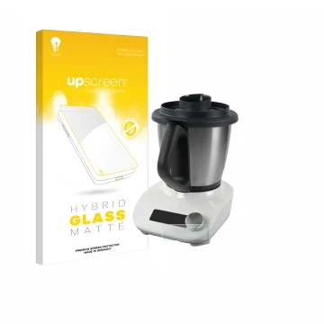 Face avant d’un emballage produit avec le logo de la marque upscreen. À côté, l’appareil Vorwerk Thermomix Friend est représen