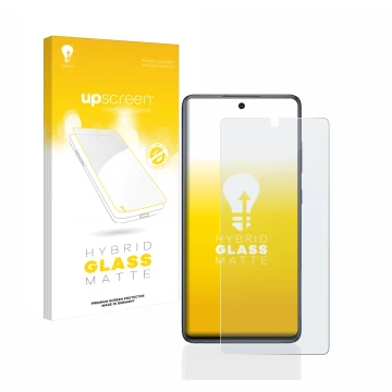 Face avant d’un emballage produit avec le logo de la marque upscreen. À côté, l’appareil Samsung Galaxy S20 FE 5G est représen