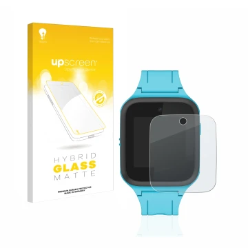 Face avant d’un emballage produit avec le logo de la marque upscreen. À côté, l’appareil TCL Movetime FamilyWatch Kids MT40X e