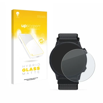 Face avant d’un emballage produit avec le logo de la marque upscreen. À côté, l’appareil Coros Pace 2 est représenté avec la p