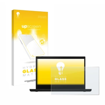 Face avant d’un emballage produit avec le logo de la marque upscreen. À côté, l’appareil Lenovo ThinkPad L14 est représenté av