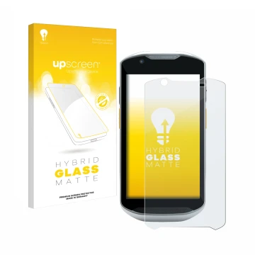 Face avant d’un emballage produit avec le logo de la marque upscreen. À côté, l’appareil Zebra TC57x est représenté avec la pr