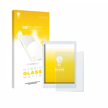 Face avant d’un emballage produit avec le logo de la marque upscreen. À côté, l’appareil reMarkable 2 est représenté avec la p