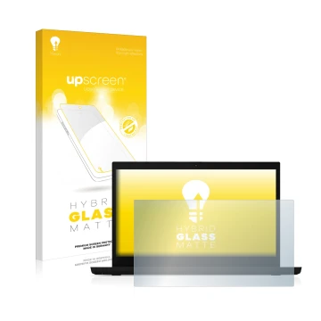 Face avant d’un emballage produit avec le logo de la marque upscreen. À côté, l’appareil Lenovo ThinkPad L15 est représenté av