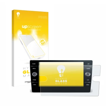 Face avant d’un emballage produit avec le logo de la marque upscreen. À côté, l’appareil Volkswagen Tiguan R-Line TDI 2020 Dis