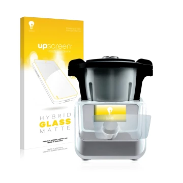Face avant d’un emballage produit avec le logo de la marque upscreen. À côté, l’appareil SilverCrest Mini Monsieur Cuisine Con