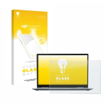 Face avant d’un emballage produit avec le logo de la marque upscreen. À côté, l’appareil Lenovo ThinkPad X1 Yoga (6ème Gen.) e