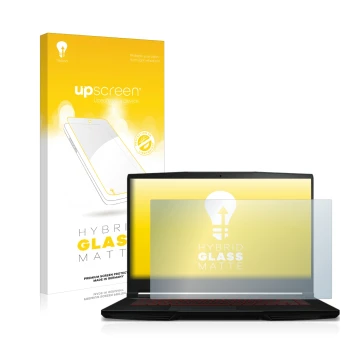 Face avant d’un emballage produit avec le logo de la marque upscreen. À côté, l’appareil MSI GF63 Thin 10SCXR est représenté a