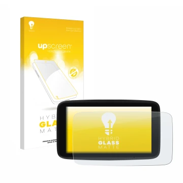 Face avant d’un emballage produit avec le logo de la marque upscreen. À côté, l’appareil TomTom GO Discover 7