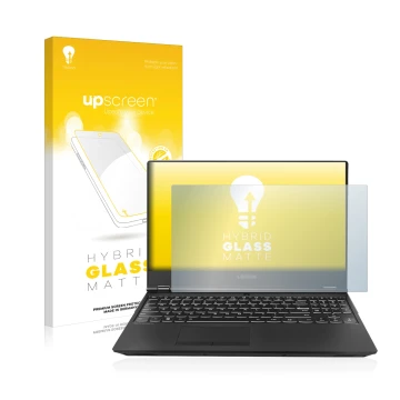 Face avant d’un emballage produit avec le logo de la marque upscreen. À côté, l’appareil Lenovo Legion 5i est représenté avec 