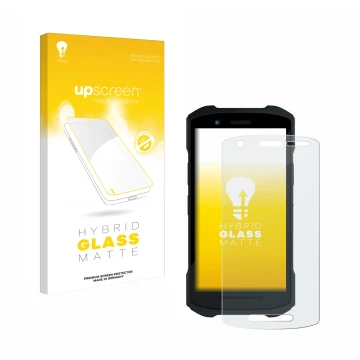 Face avant d’un emballage produit avec le logo de la marque upscreen. À côté, l’appareil Zebra TC26 est représenté avec la pro