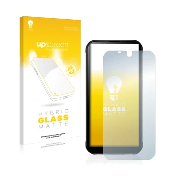 Face avant d’un emballage produit avec le logo de la marque upscreen. À côté, l’appareil Gigaset GX290 plus est représenté ave