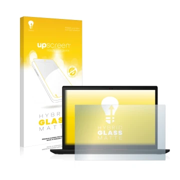 Face avant d’un emballage produit avec le logo de la marque upscreen. À côté, l’appareil Lenovo ThinkPad X13 Gen 2 est représe