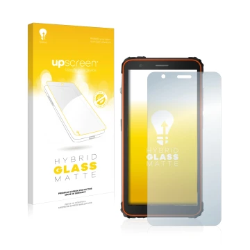 Face avant d’un emballage produit avec le logo de la marque upscreen. À côté, l’appareil Blackview BV6600 est représenté avec 