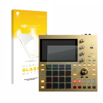 Face avant d’un emballage produit avec le logo de la marque upscreen. À côté, l’appareil Akai MPC One est représenté avec la p