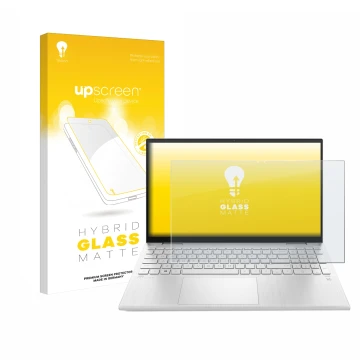 Face avant d’un emballage produit avec le logo de la marque upscreen. À côté, l’appareil HP Pavilion x360 (15-erX) est représe