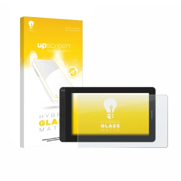 Face avant d’un emballage produit avec le logo de la marque upscreen. À côté, l’appareil Huion Kamvas 13 est représenté avec l
