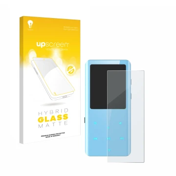 Face avant d’un emballage produit avec le logo de la marque upscreen. À côté, l’appareil AGPtek A19X est représenté avec la pr