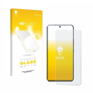 Face avant d’un emballage produit avec le logo de la marque upscreen. À côté, l’appareil Vivo V21 5G est représenté avec la pr