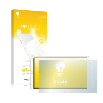 Face avant d’un emballage produit avec le logo de la marque upscreen. À côté, l’appareil Samsung Galaxy Tab A7 Lite LTE 2021 (