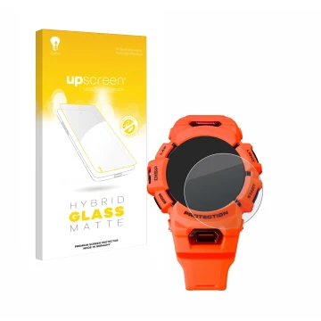 Face avant d’un emballage produit avec le logo de la marque upscreen. À côté, l’appareil Casio G-Shock GBA-900 est représenté 