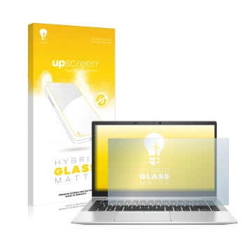 Face avant d’un emballage produit avec le logo de la marque upscreen. À côté, l’appareil HP EliteBook 840 G7 est représenté av