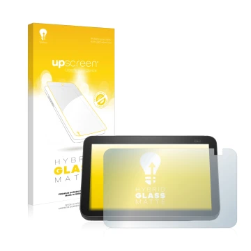 Face avant d’un emballage produit avec le logo de la marque upscreen. À côté, l’appareil Amazon Echo Show 8 2021 (2e Gen.) est