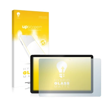 Face avant d’un emballage produit avec le logo de la marque upscreen. À côté, l’appareil realme Pad est représenté avec la pro