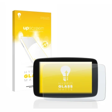 Face avant d’un emballage produit avec le logo de la marque upscreen. À côté, l’appareil TomTom Go Expert 7