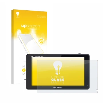 Face avant d’un emballage produit avec le logo de la marque upscreen. À côté, l’appareil Feelworld LUT6 6