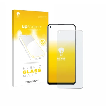 Face avant d’un emballage produit avec le logo de la marque upscreen. À côté, l’appareil realme GT Master Edition est représen