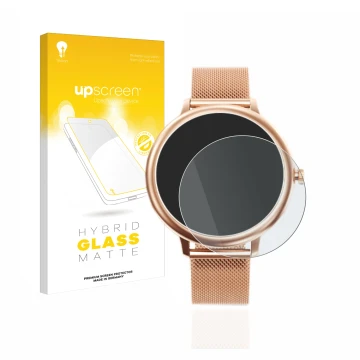 Face avant d’un emballage produit avec le logo de la marque upscreen. À côté, l’appareil Naixues Smartwatch CF80 1.08