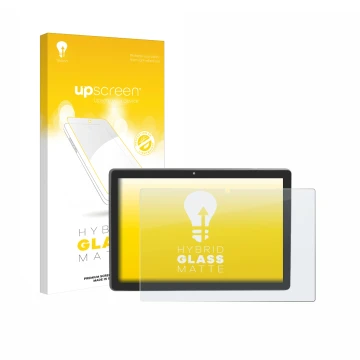 Face avant d’un emballage produit avec le logo de la marque upscreen. À côté, l’appareil Majestic Tab-912 4G est représenté av