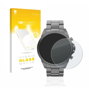 Face avant d’un emballage produit avec le logo de la marque upscreen. À côté, l’appareil Fossil Gen 6 (44mm) est représenté av