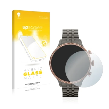 Face avant d’un emballage produit avec le logo de la marque upscreen. À côté, l’appareil Fossil Gen 6 (42mm) est représenté av