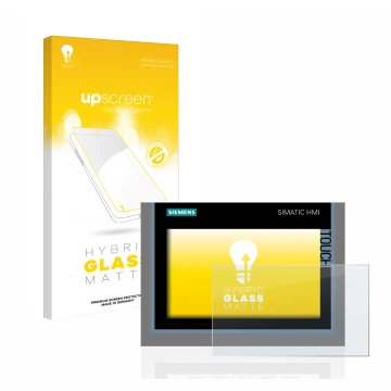 Face avant d’un emballage produit avec le logo de la marque upscreen. À côté, l’appareil Siemens Simatic HMI TP700 Comfort est