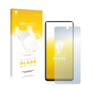Face avant d’un emballage produit avec le logo de la marque upscreen. À côté, l’appareil Samsung Galaxy M52 5G est représenté 